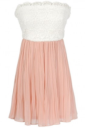 Sweet Nothings Lace and Pleated Chiffon Designer Dress in Salmon/Ivory